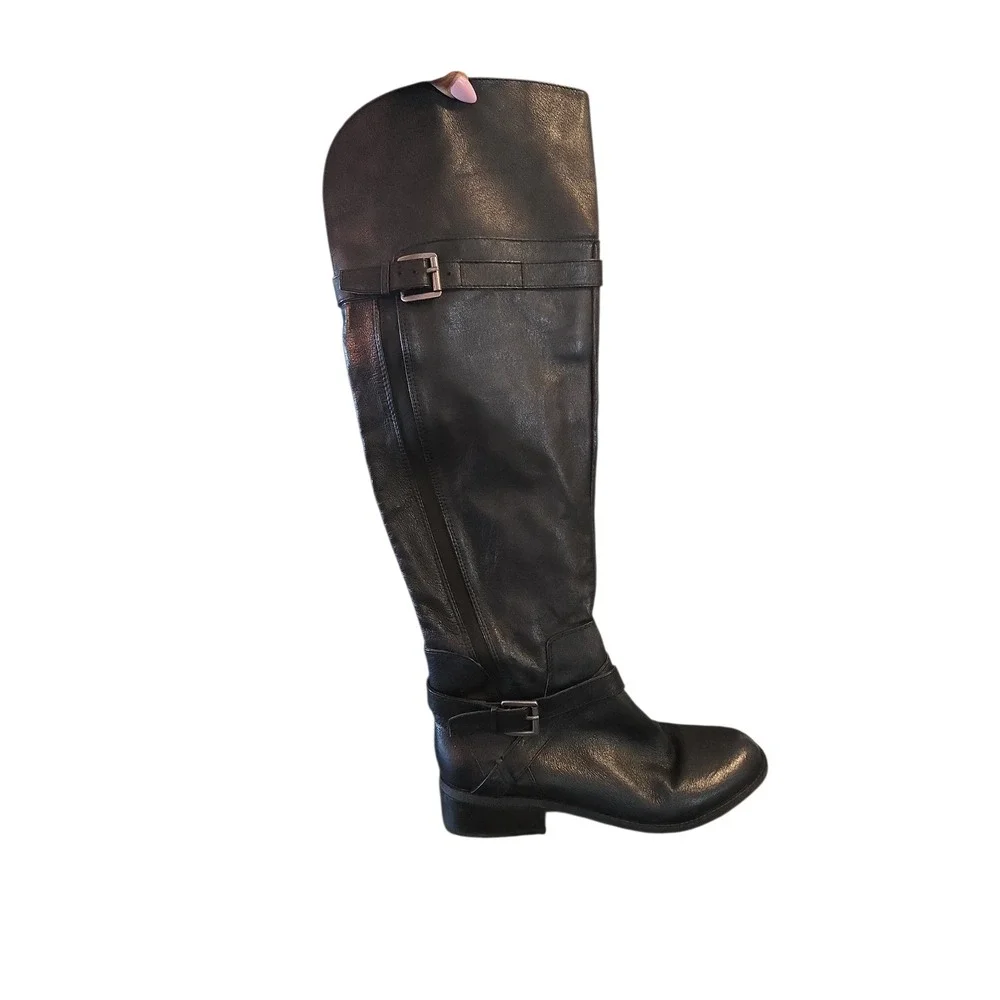 Nine West Black‎ Leather Knee High Riding Boots Size 10